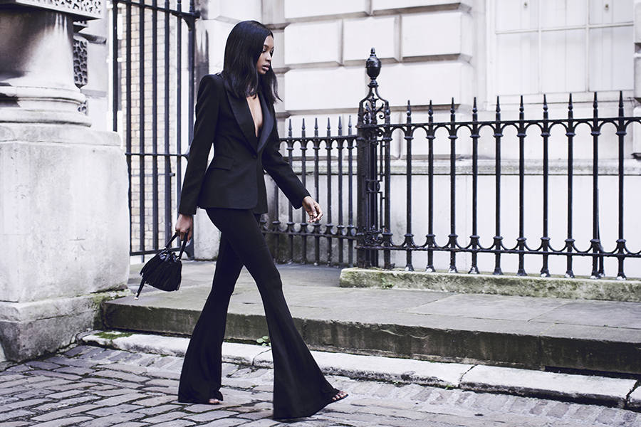 Street Style Black Flare Pants Outfit