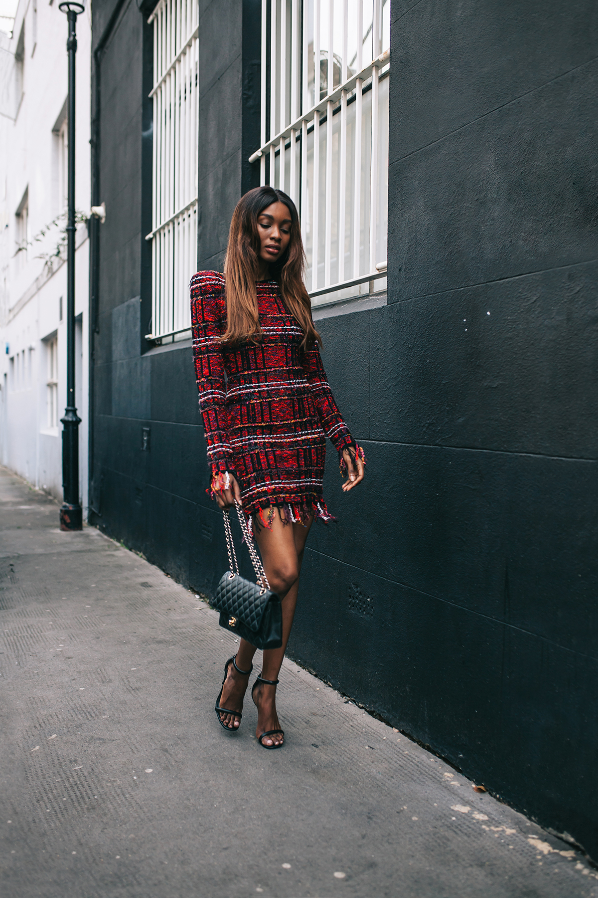 Balmain-frayed-checked-tweed-mini-dress