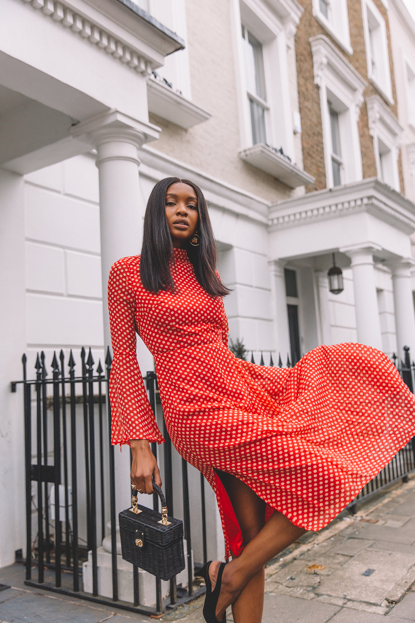 Boohoo High Neck Polka Dot Asymmetric Hem Dress